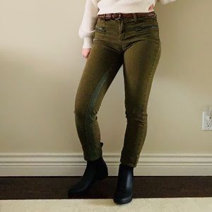 🛍3/$30 Dark Green Jeans with Faux Leather Accents